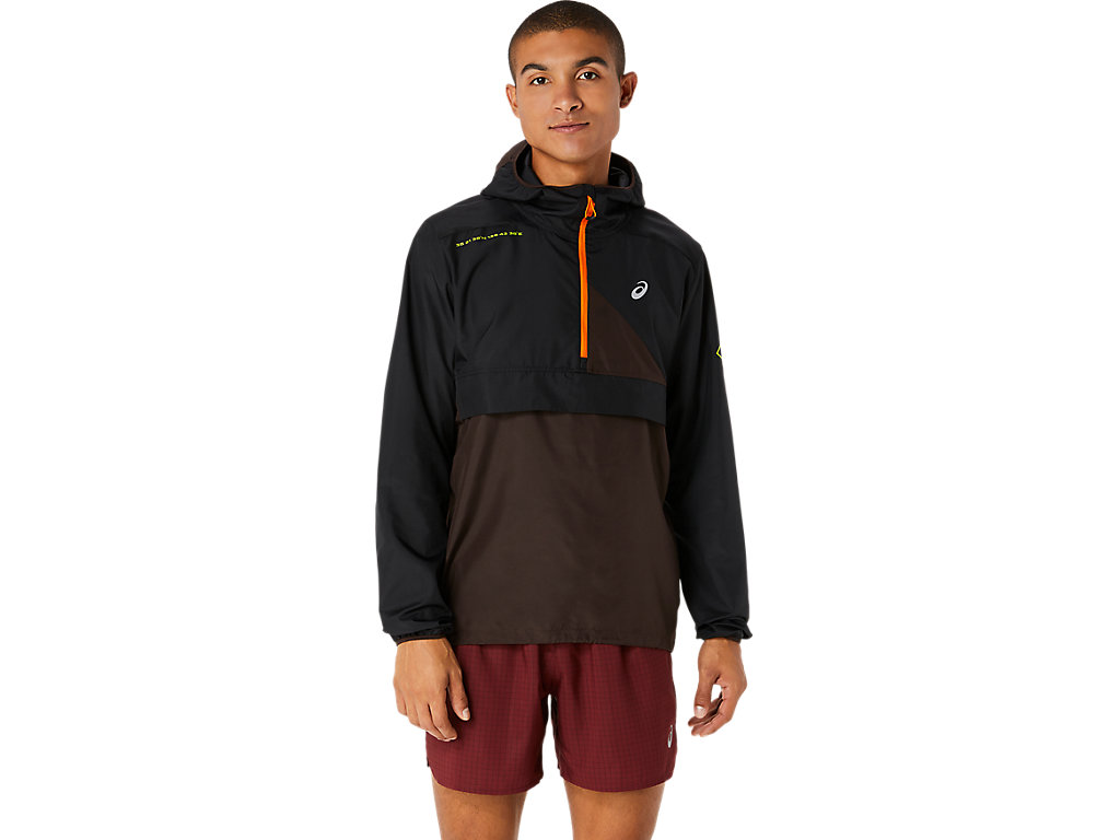 ASICS FUJITRAIL ANORAK, PERFORMANCE BLACK/DARK AUBURN, swatch