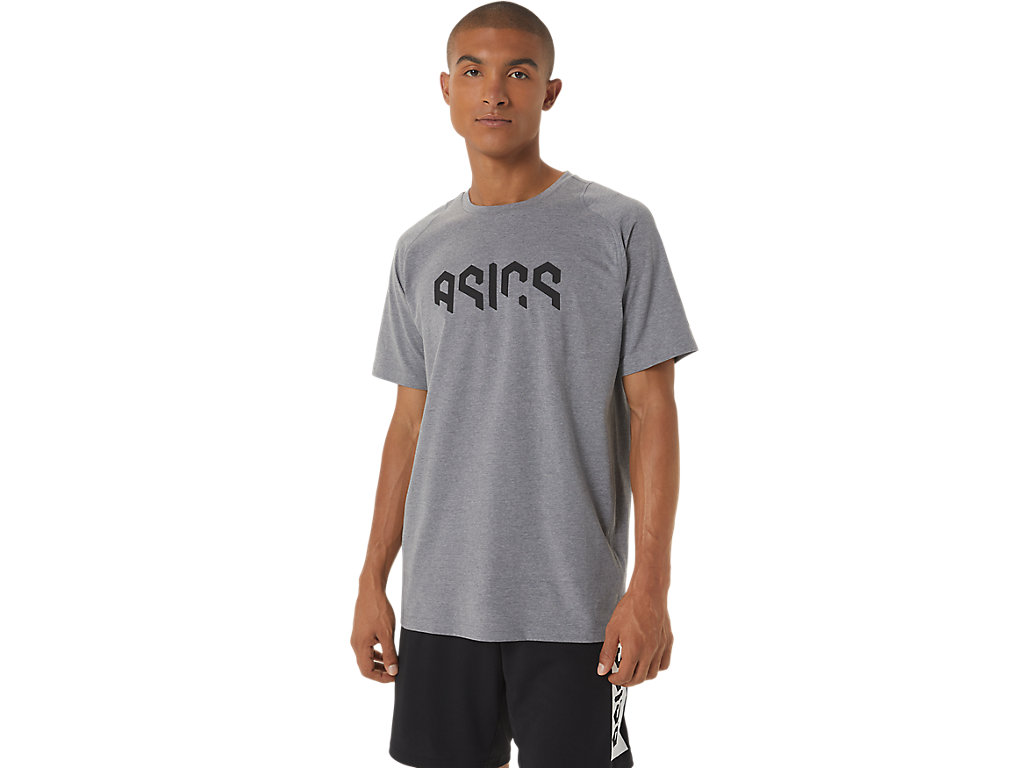 ASICS HEX GRAPHIC COTTON BLEND SS TOP, METROPOLIS HEATHER, swatch