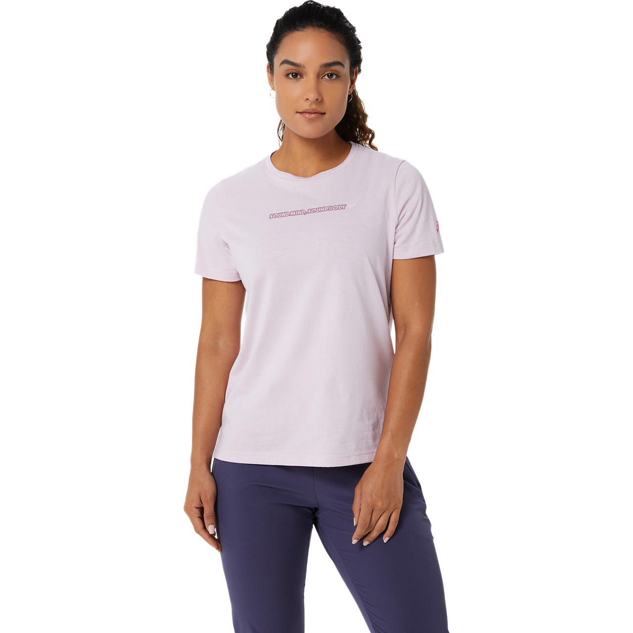 ASICS WOMEN LOGO GRAPHIC TEE, BARELY ROSE, swatch