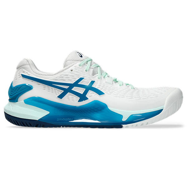 ASICS GEL-RESOLUTION 9, WHITE/TEAL BLUE, swatch