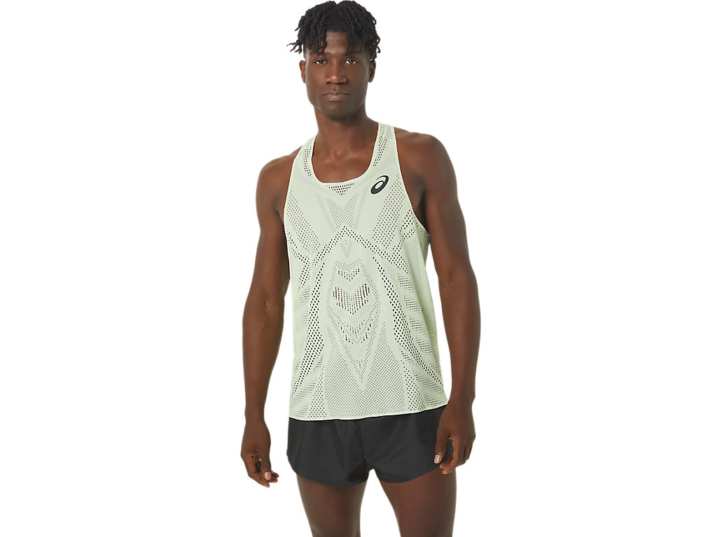 ASICS MEN ACTIBREEZE JAQUARD SINGLET, WHISPER GREEN, swatch