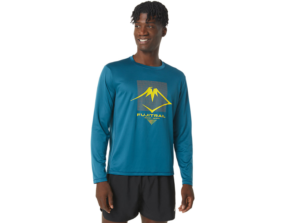 ASICS FUJITRAIL LOGO LS TOP, INK TEAL, swatch