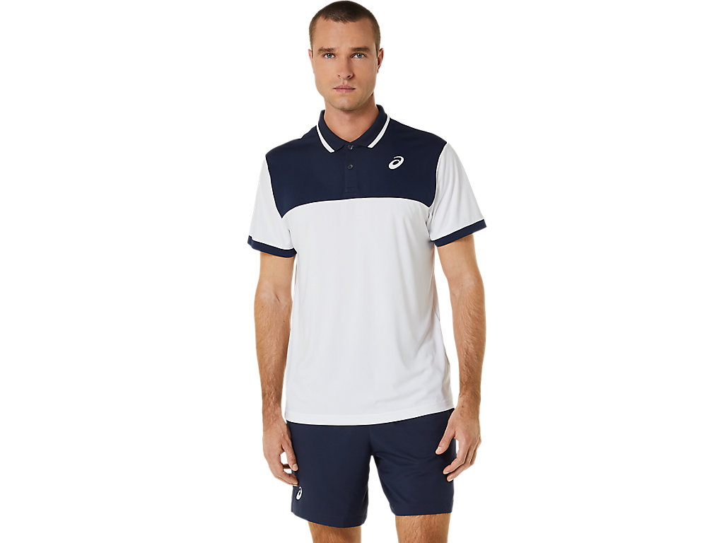 ASICS MEN COURT POLO SHIRT, BRILLIANT WHITE/MIDNIGHT, swatch