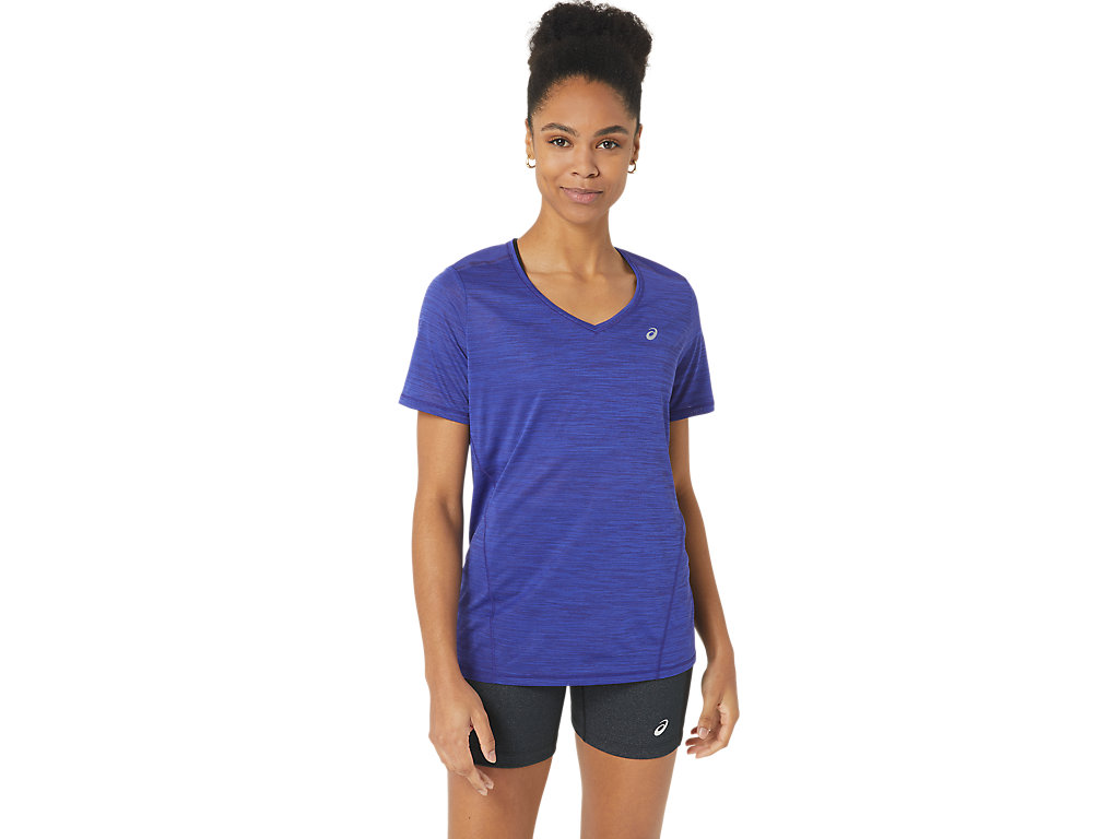 ASICS RACE V-NECK SS TOP, EGGPLANT/NIGHT SHADE, swatch