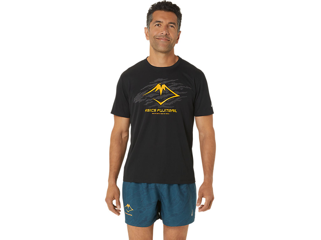 ASICS FUJITRAIL LOGO SS TOP, PERFORMANCE BLACK/CARBON/FELLOW YELLOW, swatch
