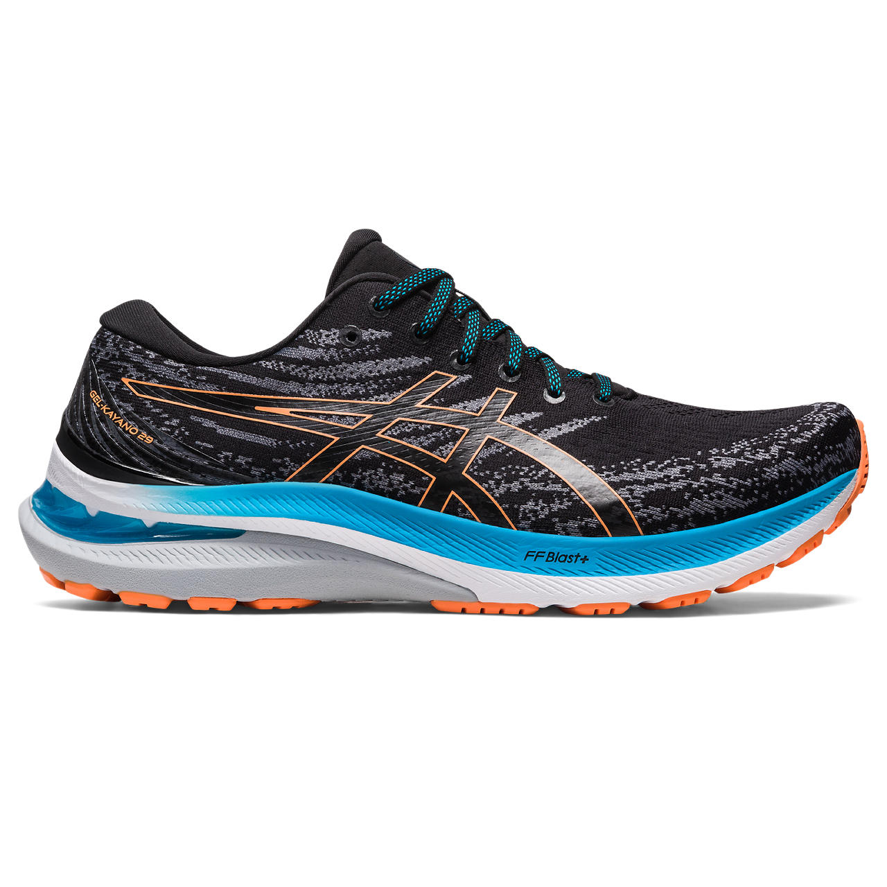 ASICS GEL-KAYANO 29, BLACK/SUN PEACH, swatch