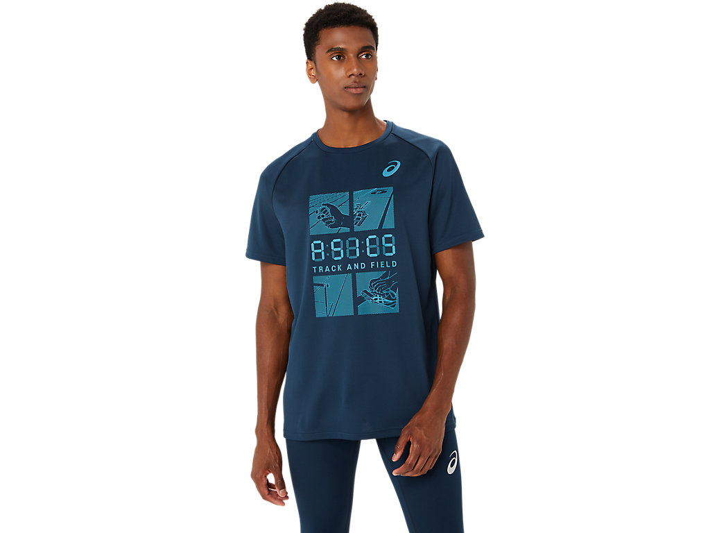 ASICS MEN TRACK PRACTICE GRAPHIC TEE, FRENCH BLUE, swatch
