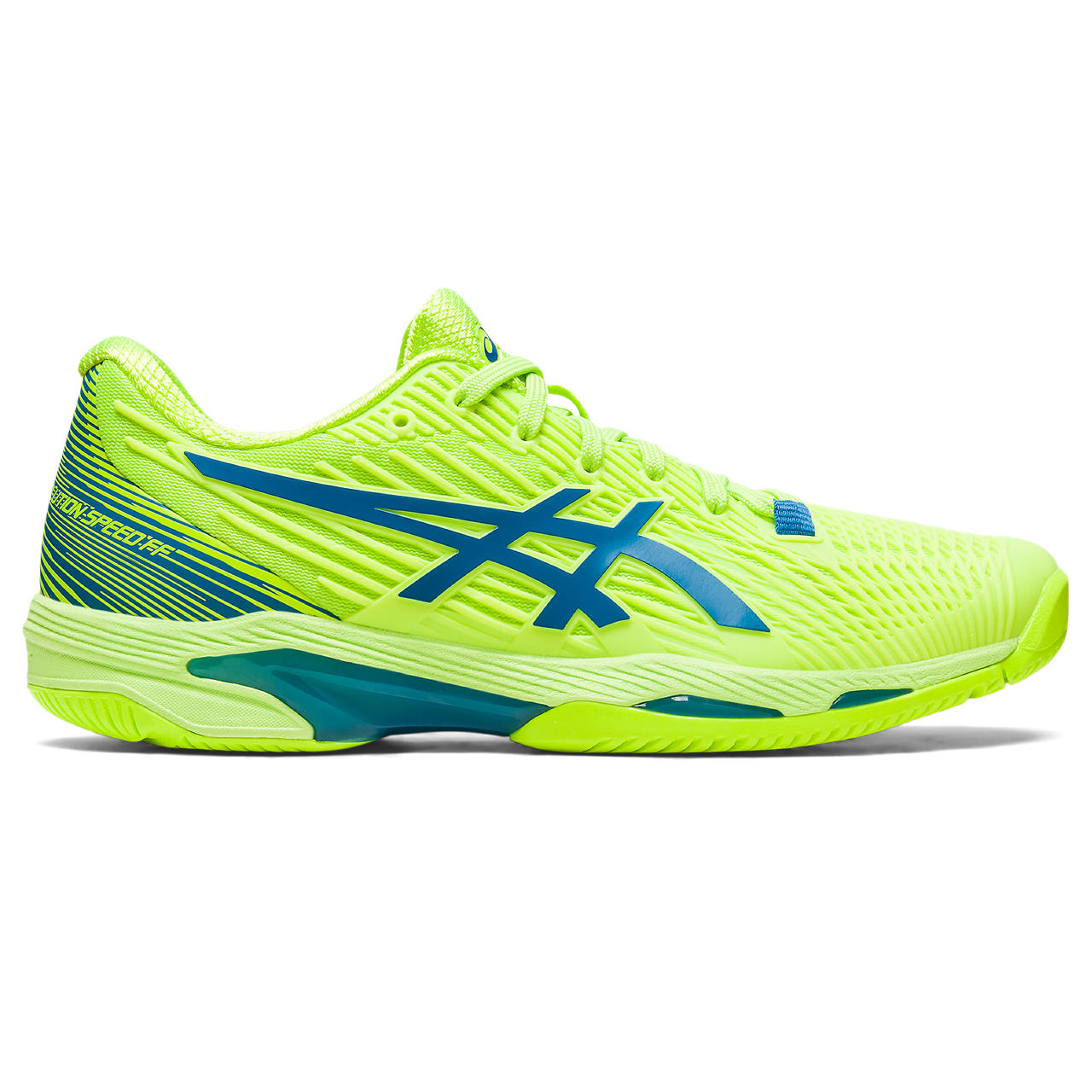 ASICS SOLUTION SPEED FF 2, HAZARD GREEN/REBORN BLUE, swatch