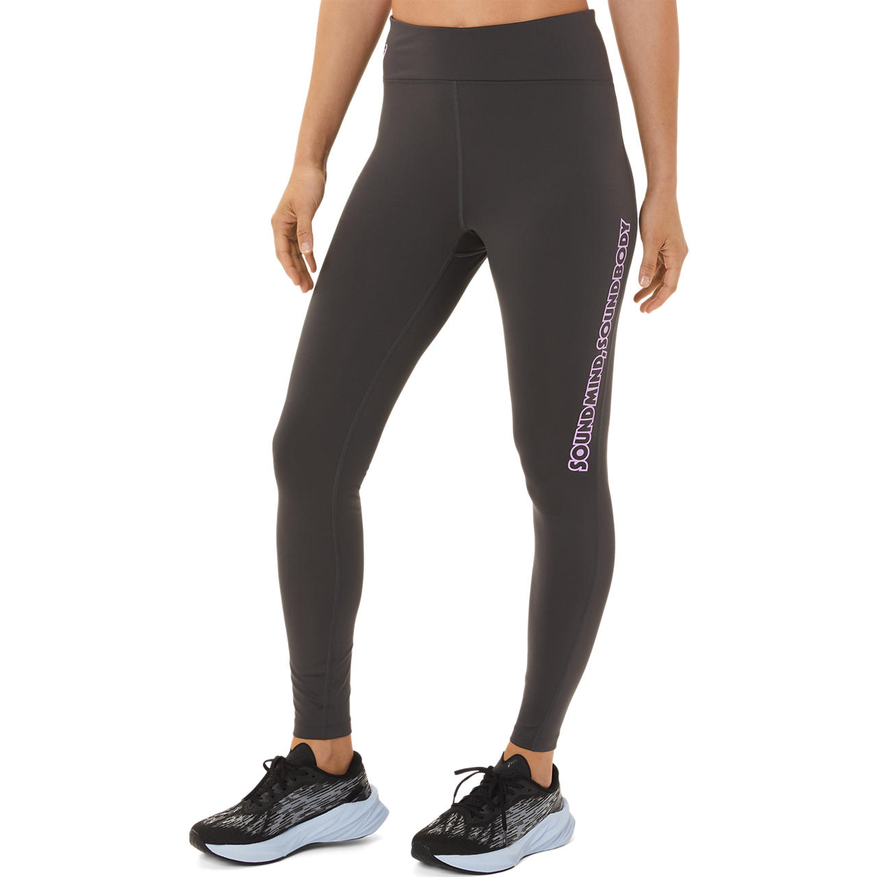ASICS WOMEN LOGO GRAPHIC TIGHT, OBSIDIAN GREY, swatch