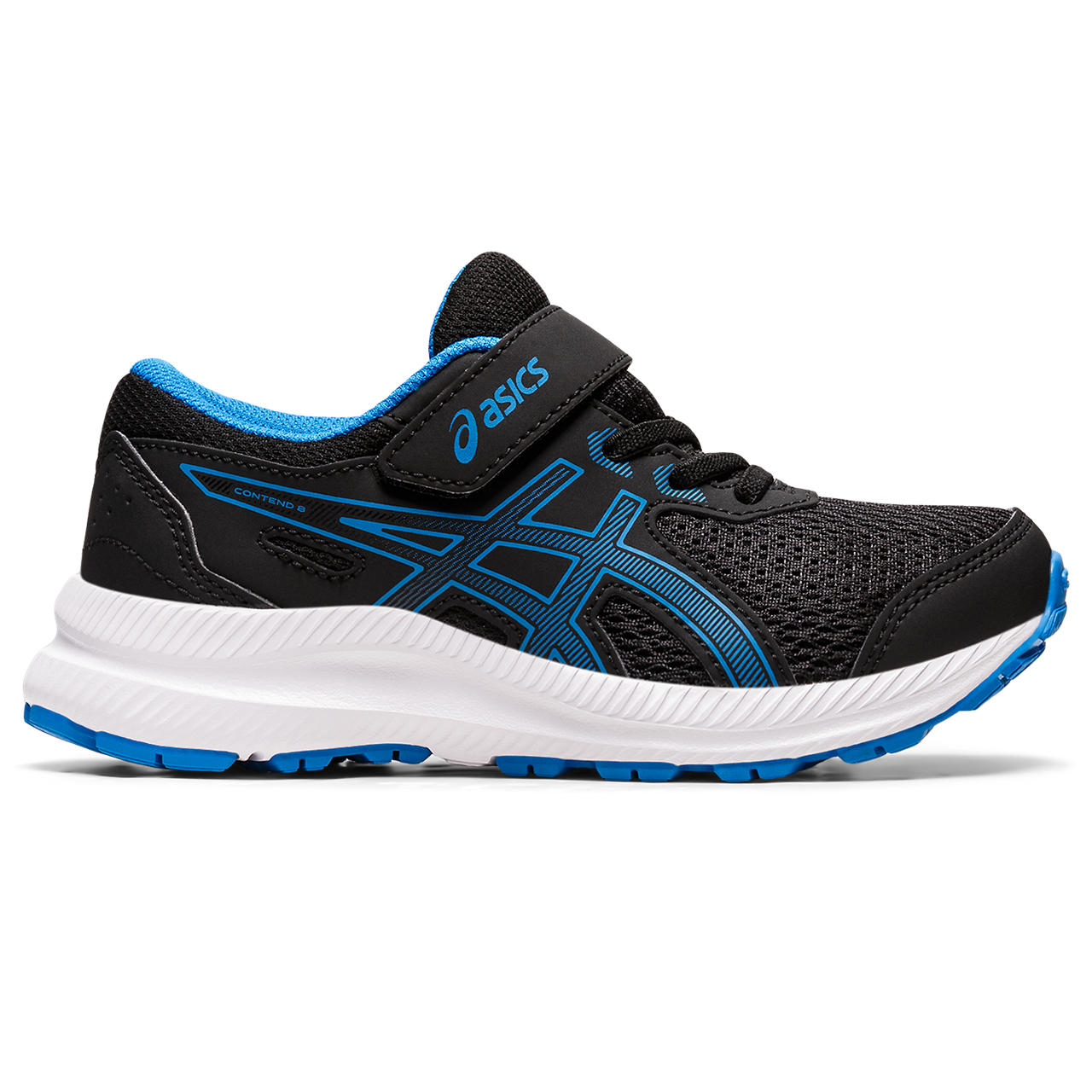 ASICS CONTEND 8 PS, BLACK/ELECTRIC BLUE, swatch