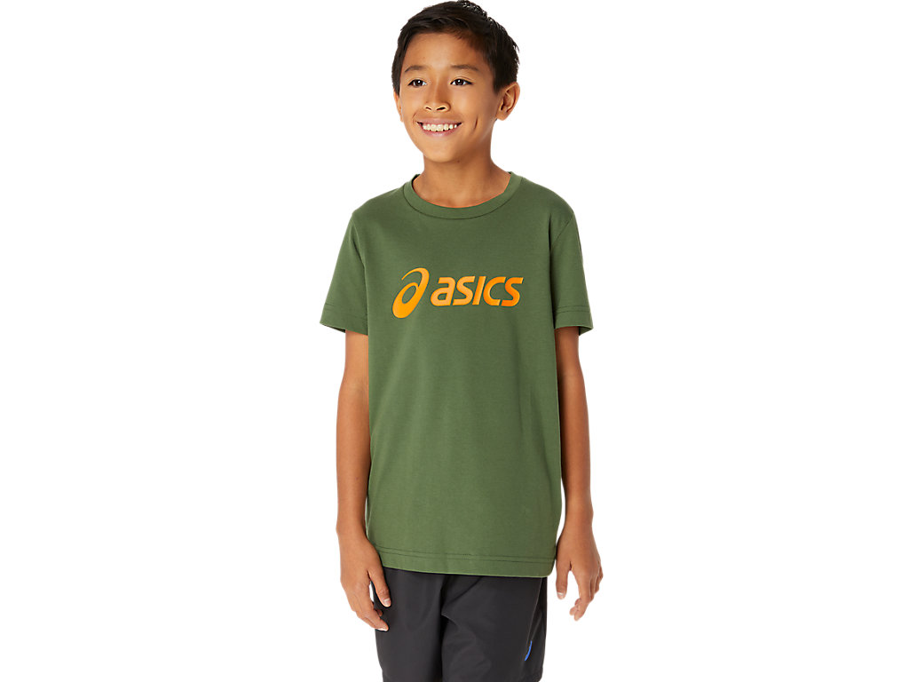 ASICS LOGO TEE, SERPENTINE GREEN/BRIGHT ORANGE, swatch
