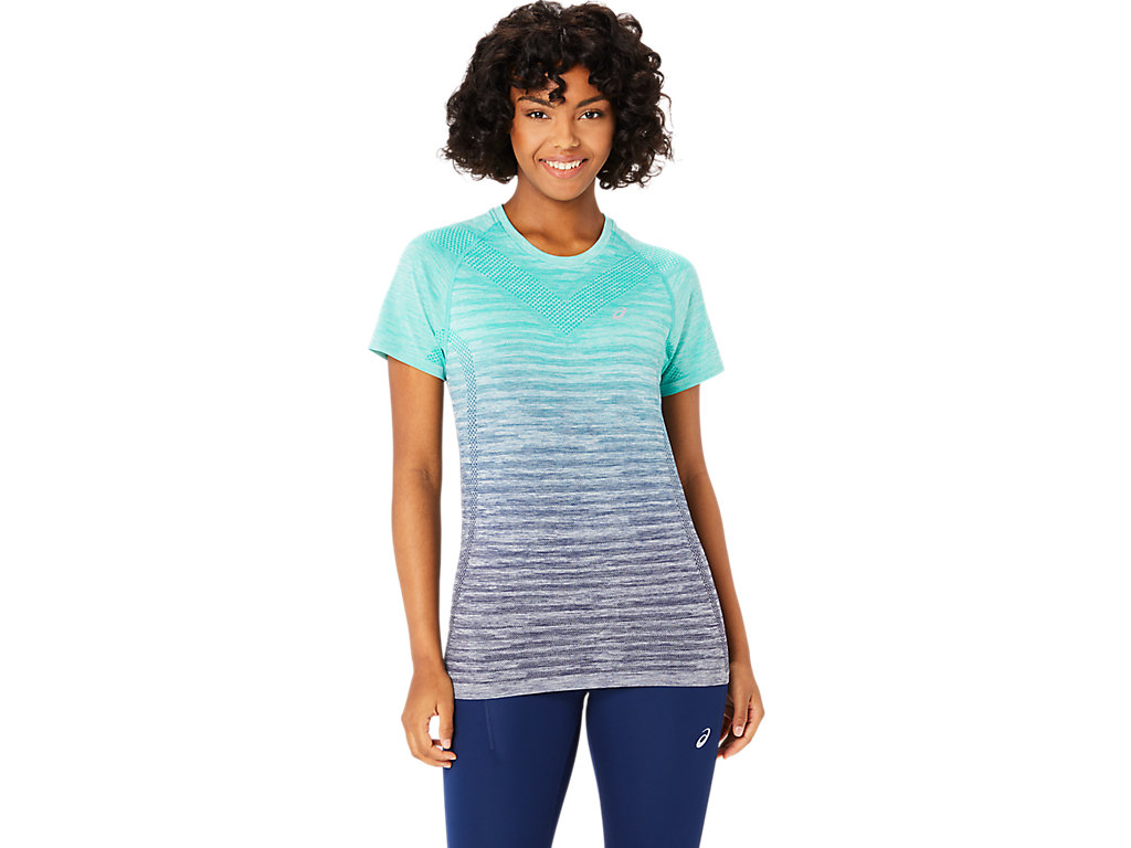 ASICS SEAMLESS SS TOP, AURORA GREEN/BLUE EXPANSE, swatch