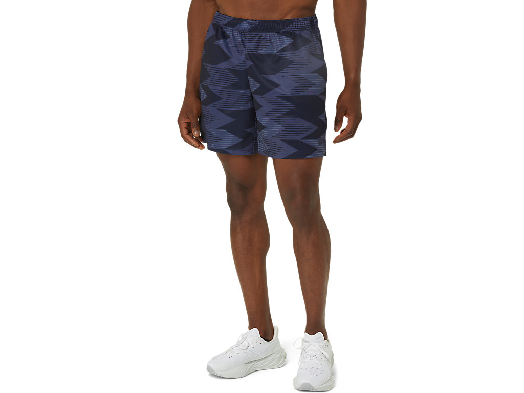 ASICS SEASONAL ALL OVER PRINT 7IN SHORTS, MIDNIGHT, swatch