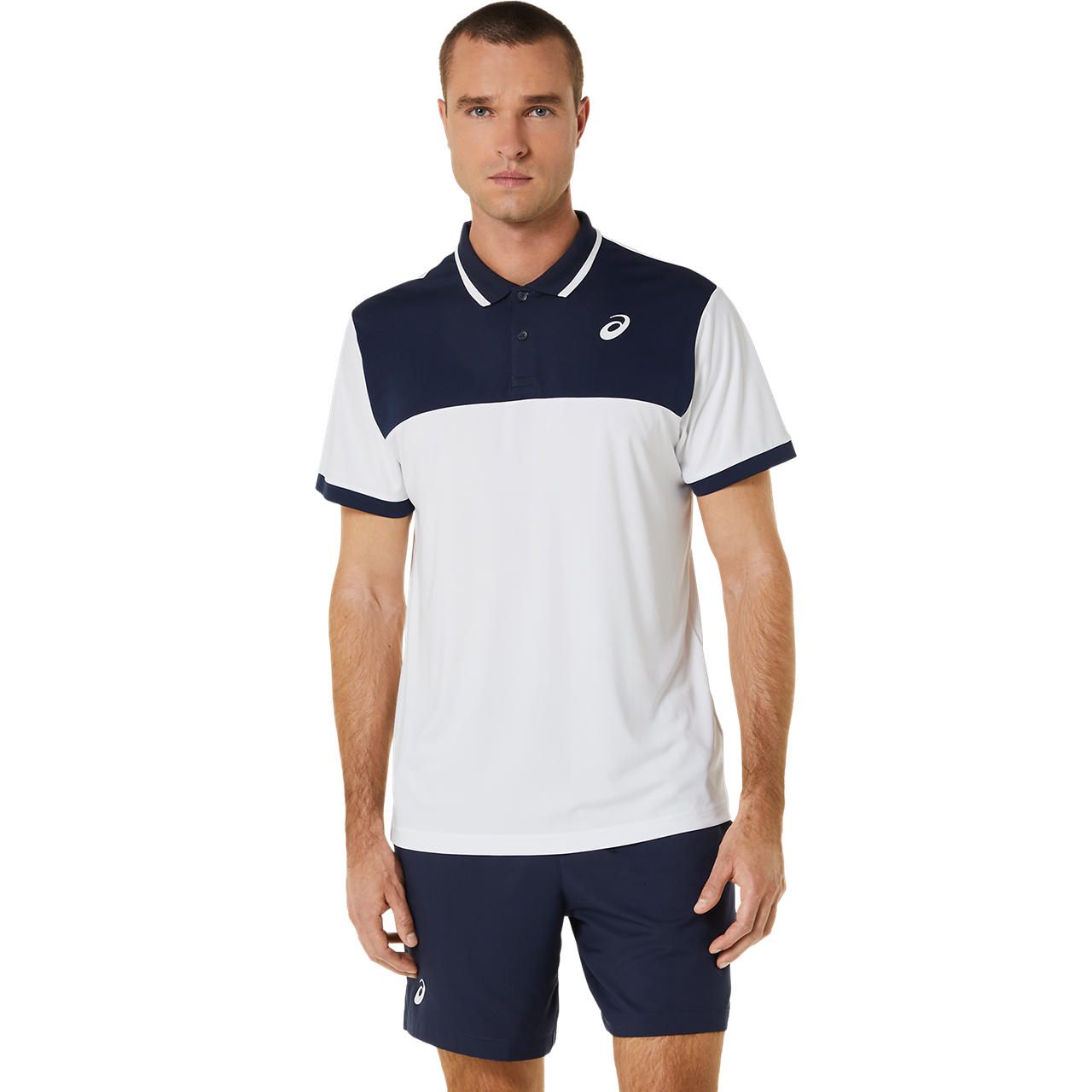 ASICS MEN COURT POLO SHIRT, BRILLIANT WHITE/MIDNIGHT, swatch