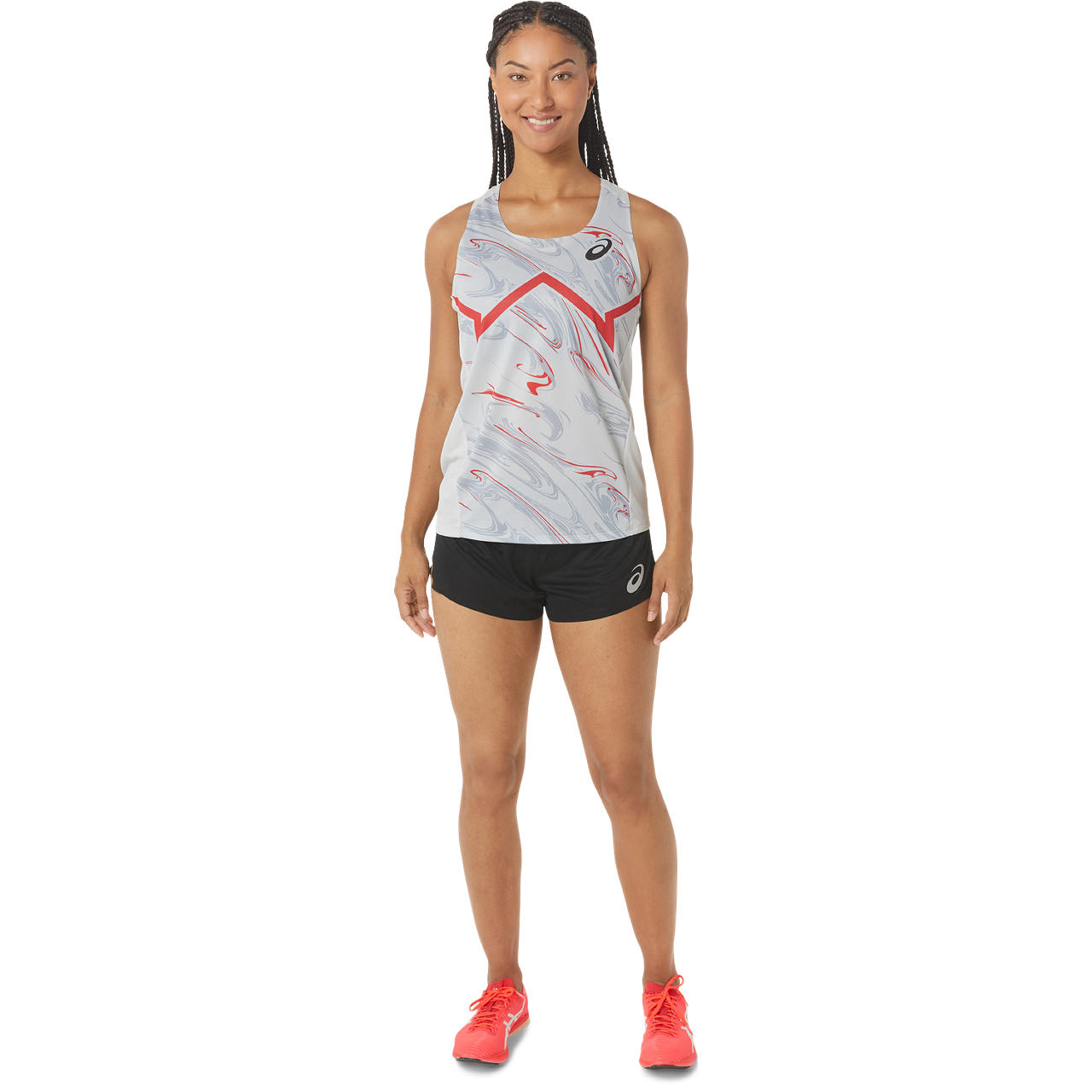 ASICS WOMEN CJ-LINE LIGHT SINGLET, GLACIER GREY/ELECTRIC RED, swatch