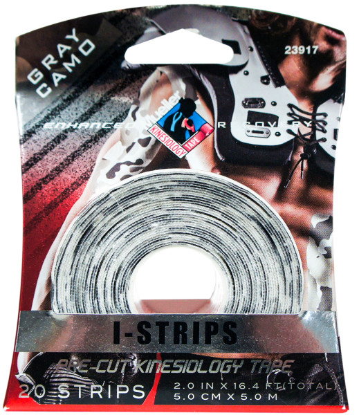 MUELLER&reg; KINESIOLOGY TAPE&reg; 20 PRE-CUT I-STRIPS, 1 ROLL - GRAY CAMO, , large image number null