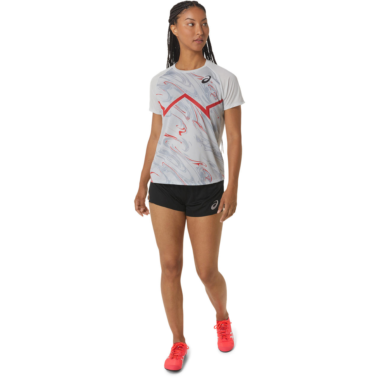 ASICS WOMEN CJ-LINE LIGHT SS TOP, GLACIER GREY/ELECTRIC RED, swatch