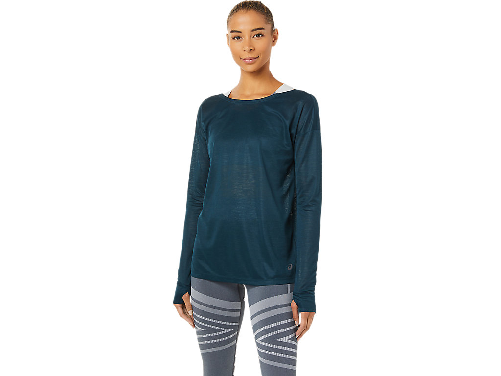ASICS WOMEN OPEN BACK LS TOP, FRENCH BLUE, swatch