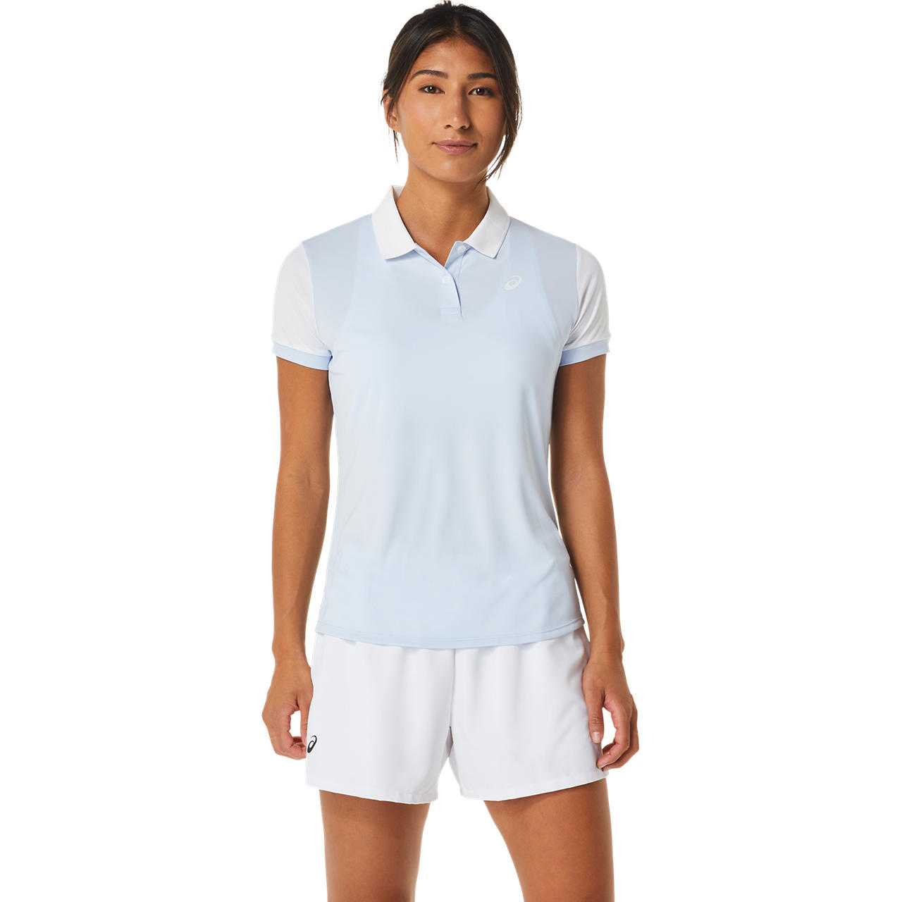 ASICS WOMEN COURT POLO-SHIRT, SOFT SKY/BRILLIANT WHITE, swatch