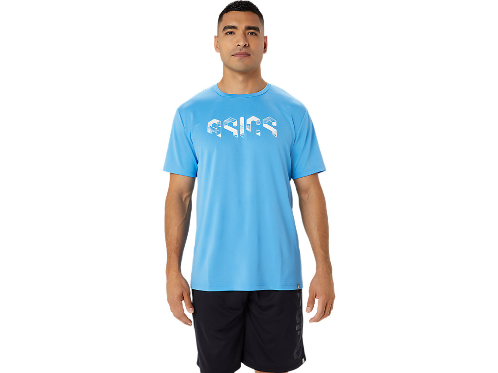 ASICS HEX GRAPHIC DRY SS TEE, WATERSCAPE/BRILLIANT WHITE, swatch