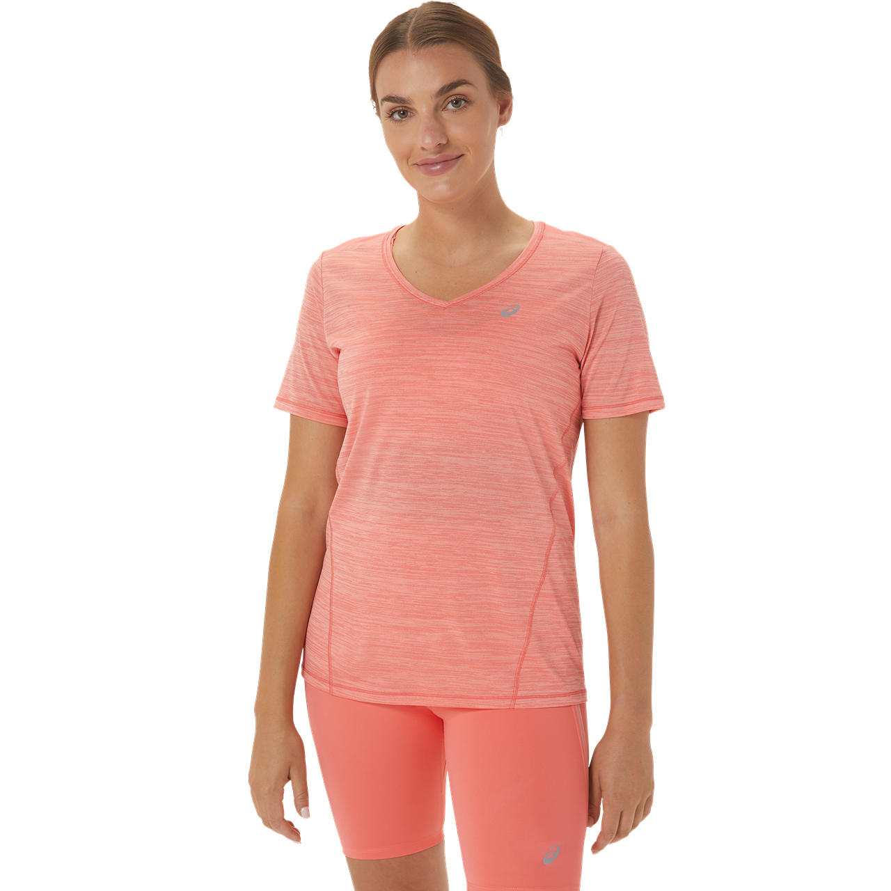 ASICS RACE V-NECK SS TOP, PAPAYA/GUAVA, swatch