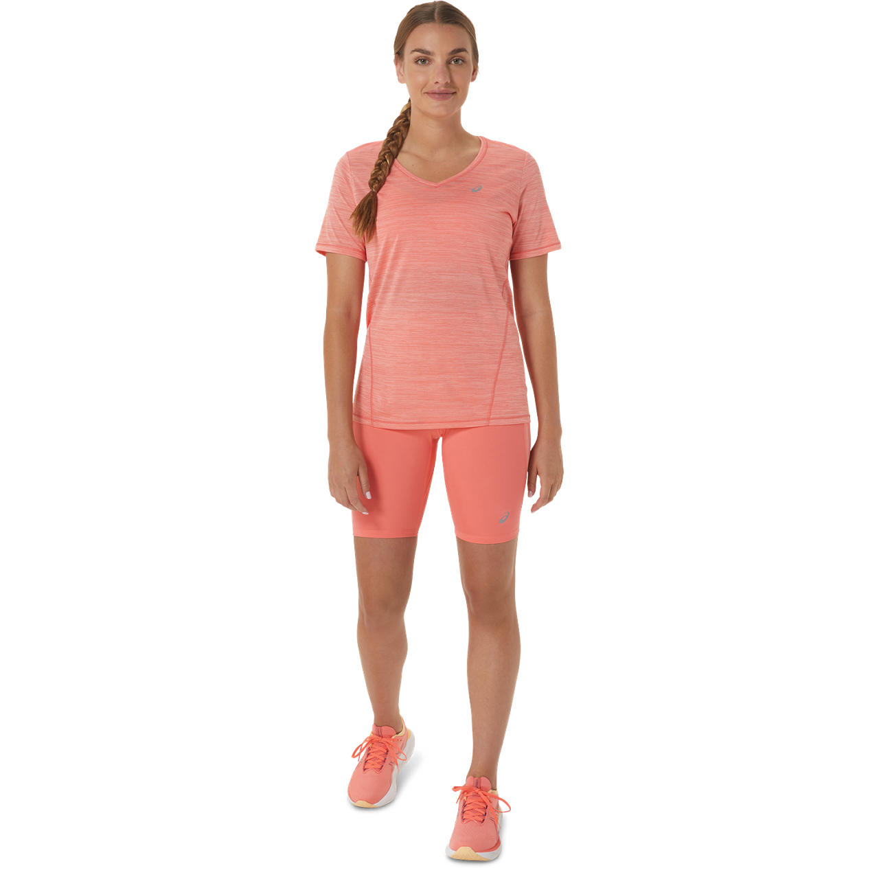 ASICS RACE V-NECK SS TOP, PAPAYA/GUAVA, swatch