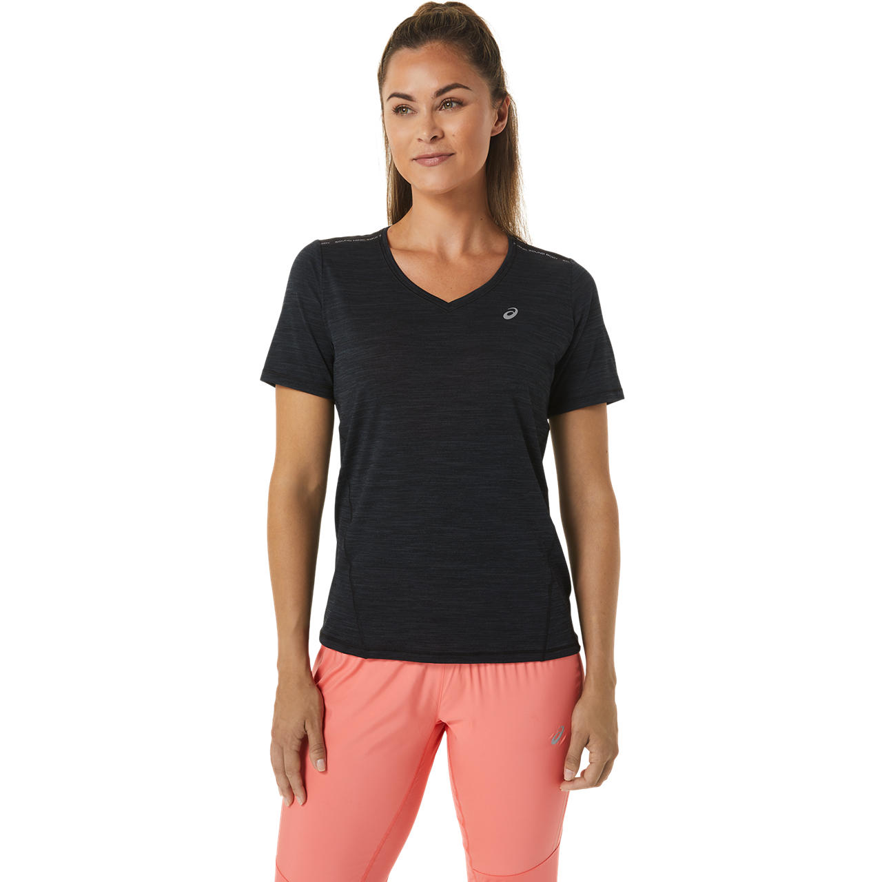ASICS RACE V-NECK SS TOP, PERFORMANCE BLACK/CHARCOAL GREY, swatch