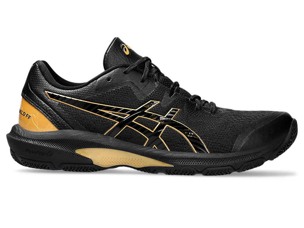 ASICS NETBURNER SHIELD FF, BLACK/PURE GOLD, swatch