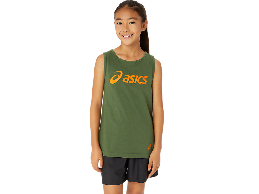 ASICS TANK TOP, SERPENTINE GREEN/BRIGHT ORANGE, swatch