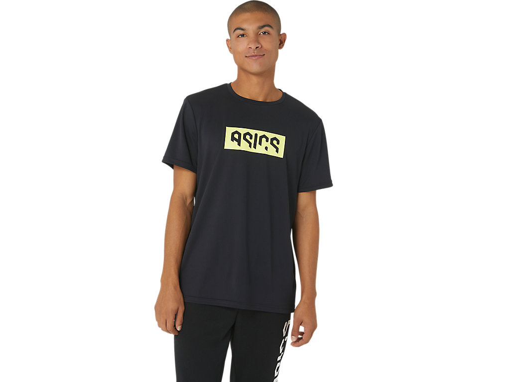 ASICS HEX GRAPHIC DRY SS TEE, PERFORMANCE BLACK/GLOW YELLOW, swatch