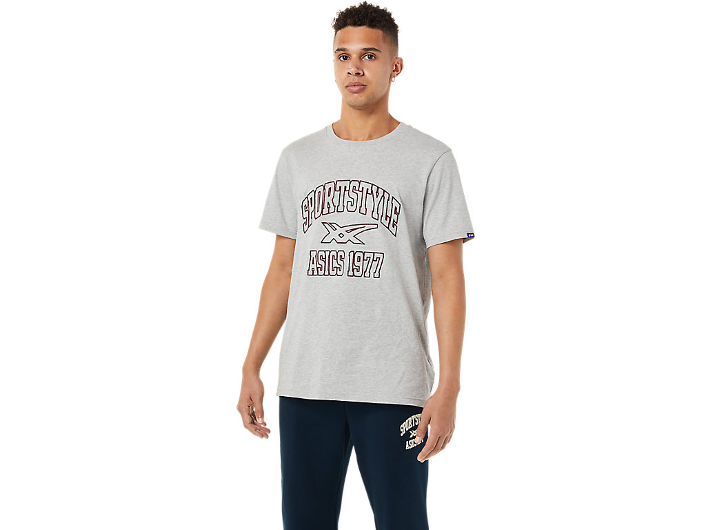 ASICS STRIPE GRAPHIC SS TEE, PIEDMONT GREY HEATHER, swatch