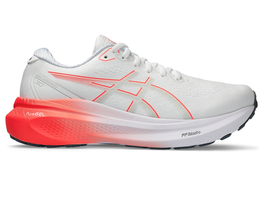 ASICS GEL-KAYANO 30, WHITE/SUNRISE RED, swatch