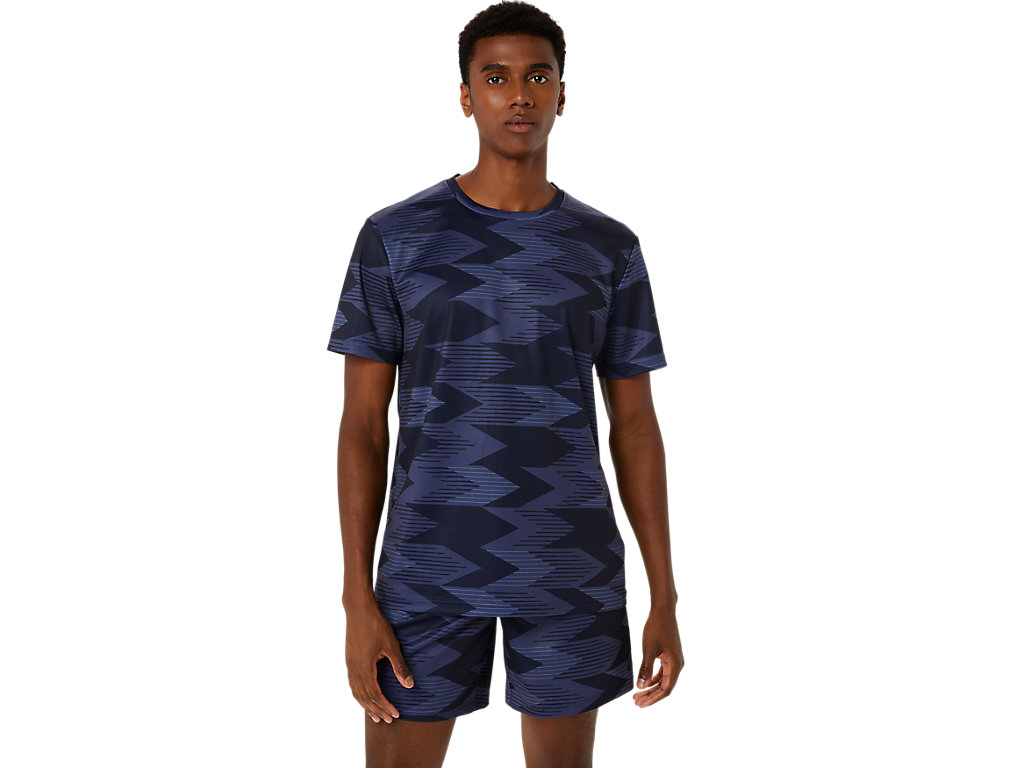 ASICS SEASONAL ALL OVER PRINT SS TOP, MIDNIGHT, swatch