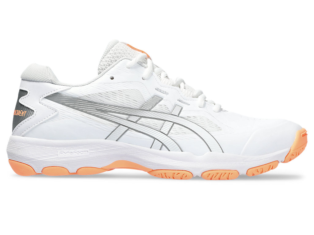 ASICS GEL-NETBURNER ACADEMY 9, WHITE/BRIGHT SUNSTONE, swatch
