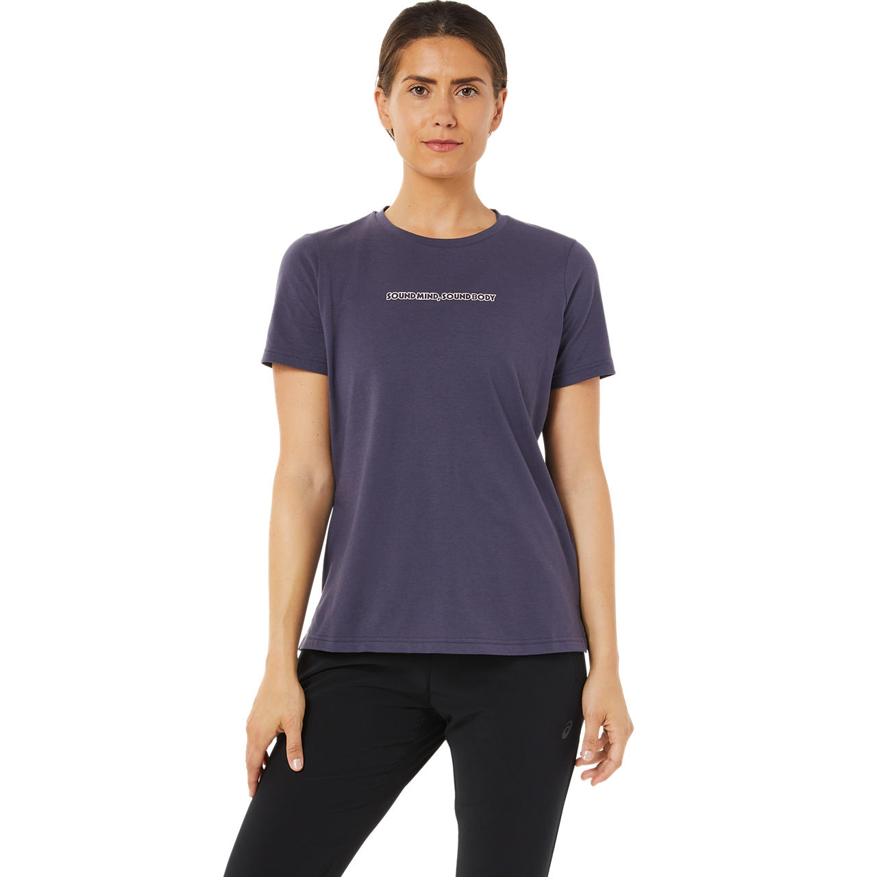 ASICS WOMEN LOGO GRAPHIC TEE, INDIGO FOG, swatch