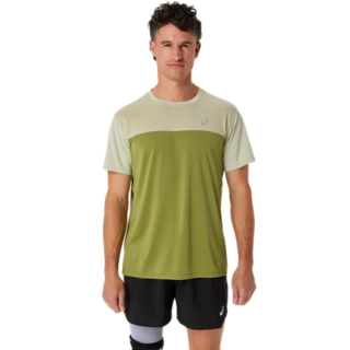 ASICS RACE SS TOP, DRIED LEAF GREEN/CACTUS, swatch