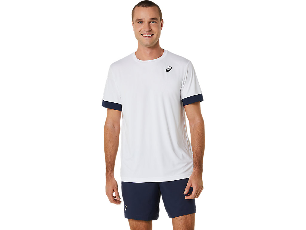 ASICS MEN COURT SS TOP, BRILLIANT WHITE/MIDNIGHT, swatch