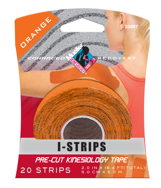 MUELLER® KINESIOLOGY TAPE® 20 PRE-CUT I-STRIPS, 1 ROLL - ORANGE